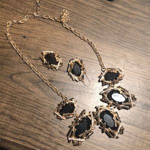 Black & Gold Necklace & Earring Set